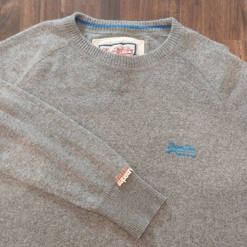 Vintage SUPERDRY Crew Neck Sweater Mens L / XL Gray Japan Tokyo Angora Blend